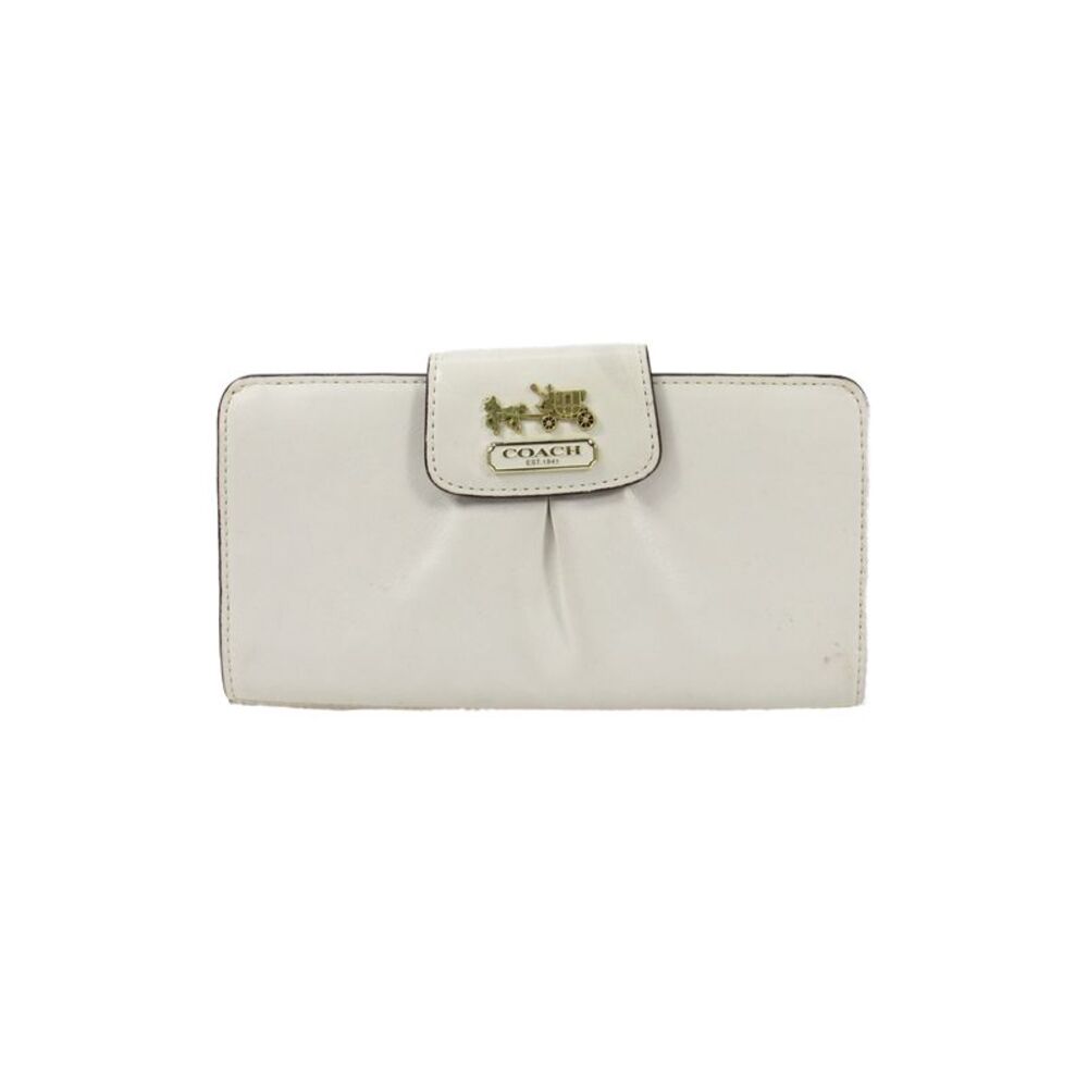 Coach Womens Logo Button Leather Bi Fold Wallet White 8"